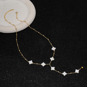 Collar Lariat de Aguamarina Natural 2026 con Forma de Trébol, <span class=keywords><strong>Cadena</strong></span> de Cuentas Satélite en Forma de Y, Acero Inoxidable con Oro de 18K CL26-150 - Product Image 3