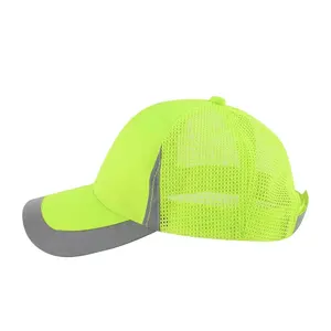 Benutzer definierte gelbe Hi-Vis-Konstruktion Trucker-Kappe Sicherheit Reflektierende Baseball-Sport kappe Verbesserte Sichtbarkeit kappe für Herren