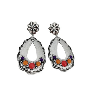 Orecchini Pendenti Vintage con Gemme Colorate, Gioielli Statement per Donne, Accessori Moda in Stile Retrò, Vendita all'Ingrosso - Product Image 5