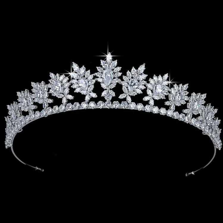 Corona y Tiaras con forma de flor, joyería elegante, accesorios para el cabello de Novia, Tiara de Circonia cúbica, BC5694