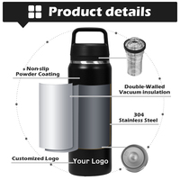 Flacon isotherme de voyage pour le sport de 500ml 700ml personnalisé bouteille d'eau en acier inoxydable avec passoire amovible pour infuseur à thé et fruits