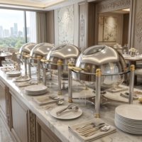 Ensemble de réchauds de luxe à couvercle roulant, chauffe-plats commerciaux en acier inoxydable pour buffet avec supports à combustible, équipement de restauration