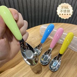 Cuchara de acero inoxidable para niños, tipo cónico pequeño 316L, para alimentación de bebés, mango de color sólido - Product Image 1