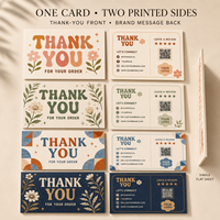 Tarjetas de Agradecimiento Retro de Doble Cara, Diseño Floral Geométrico Vintage con Código QR para Paquetes de Pequeñas Empresas
