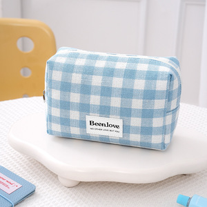 Speed And Constancy Cosmetic <b>Bag</b> Blue Checkered Travel Makeup Case <b>Small</b> Portable <b>Toiletry</b> Pouch - Product Image 1