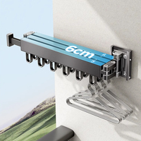 SANIPRO Séchoir à linge mural télescopique coupe-vent pour balcon, en alliage d'aluminium, pliable, avec barre extensible