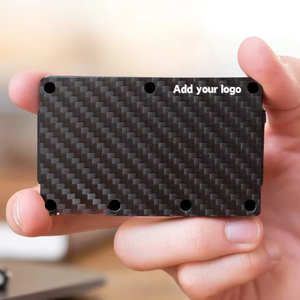 실제 탄소 섬유 미니멀리스트 지갑 RFID 차단 신용 카드 홀더 머니 클립이있는 금속 지갑 - Product Image 1