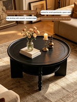 Table basse vintage de style français en bois massif, design rond, compacte, avec rangement à deux niveaux, meuble de salon simple et stable