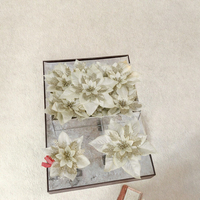 Fleurs de Noël artificielles en poinsettia or champagne en gros, ornements floraux en plastique scintillant pour arbre, couronne et cheminée