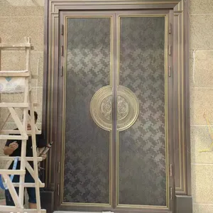 2024 Novo estilo de portas de cobre de luxo para entrada principal externa, porta de metal exterior personalizada em latão