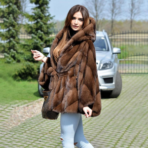 Giacca Invernale Calda <span class=keywords><strong>in</strong></span> Ecopelliccia Personalizzata, Lunga <span class=keywords><strong>con</strong></span> Cappuccio e Strisce Rosa, Cappotti <span class=keywords><strong>in</strong></span> Finta <span class=keywords><strong>Pelliccia</strong></span> per Donna - Product Image 2