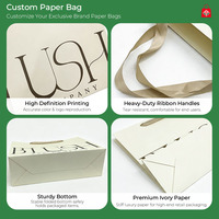 Sac fourre-tout en papier de luxe, carton ivoire avec poignée en ruban, impression personnalisée pour vêtements, cosmétiques, fleurs, emballage cadeau de mariage