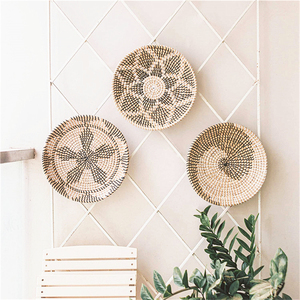 Panier tissé en rotin noir et blanc, Art mural, décoration de Boho, cabine, décoration pour la maison, idée de décoration murale, plante suspendue - Product Image 2