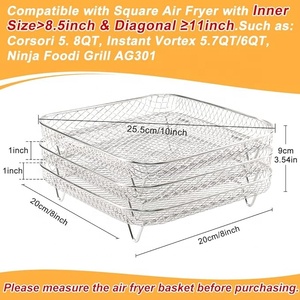 Friteuses à air Cosori, <span class=keywords><strong>Ninja</strong></span> Foodi <span class=keywords><strong>Grill</strong></span> Un ensemble de 3 accessoires de friteuse carrée empilables multicouches en acier inoxydable - Product Image 3