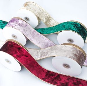 Ruban en velours, <span class=keywords><strong>fil</strong></span> <span class=keywords><strong>de</strong></span> <span class=keywords><strong>fer</strong></span>, garniture dorée, guirlande <span class=keywords><strong>de</strong></span> Noël, nœud décoratif, base dorée, ruban double face pour cadeaux <span class=keywords><strong>de</strong></span> fête, moderne - Product Image 3