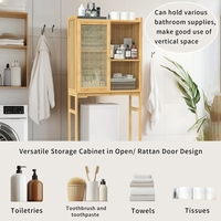 Unho Armoire de rangement pour toilettes: étagère de salle de bains en bambou au-dessus des toilettes Organisateur de salle de bains autoportant avec 4 étages et une porte