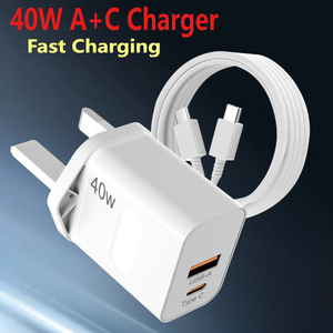 Chargeur mural double USB C 40W PD à charge rapide, adaptateur <span class=keywords><strong>secteur</strong></span> Type C PPS PD 3.0, prise EU/UK pour <span class=keywords><strong>iPhone</strong></span> 15 14 13 Samsung - Product Image 1