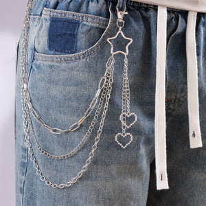 Fashion Waist <b>Chain</b> Star Heart Pendant Multi Layer Zinc Alloy Casual Hip Hop Denim <b>Jeans</b> Accessory - Product Image 1