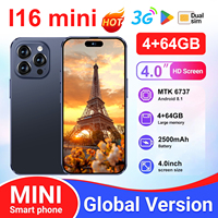 Producto Más Vendido al por Mayor, Mini Teléfono Móvil I16 4G/64GB 2500mAh, Mini Teléfono Inteligente con Doble Cámara, Pantalla IPS de 4 Pulgadas, Android