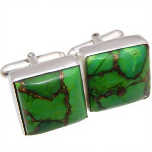 Gemstone de Cobre Turquesa y Plata de Ley 925 para Gemelos de Camisa, Gemelos Lisos y con Tachuelas, Joyería para Hombre - Product Image 3