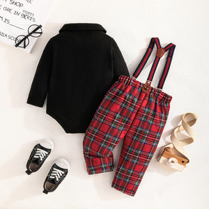 <span class=keywords><strong>Set</strong></span> di Abbigliamento Primaverile e Autunnale per Neonati: Body a Maniche Lunghe con Fiocco + Salopette a Quadri, Completo Elegante per Bambini - Product Image 4