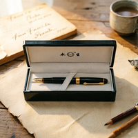 Boîte à stylos en bois noir laqué brillant avec doublure en velours, logo personnalisé, boîte de rangement de luxe pour stylos, coffret cadeau pour entreprise, cadeau d'entreprise