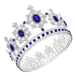 Huanxing Klein saphir princesse couronne style royal diadème en alliage rétro luxe léger plein de couronne ronde de mariée - Product Image 5