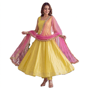 Vestido Salwar Kameez Anarkali de Seda con Bordado, Traje Tradicional Indio para Bodas y Fiestas, Largo hasta el Suelo, para Todas las Temporadas - Product Image 1