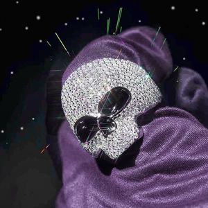 다이아몬드 테스터기 통과 힙합 D 컬러 VVS 블링 모이사나이트 아이스드 아웃 에나멜 스컬 반지, 925 스털링 실버 GRA 남성 파티용 - Product Image 1