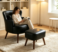 Fauteuil d'appoint rembourré à pieds en bois, canapé individuel, fauteuil de détente pour la maison, la chambre et le salon - Vente directe en gros