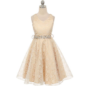 Vestido de encaje sin mangas con cuello en V y cinturón para niñas, vestido de fiesta de cumpleaños para niñas - Product Image 2
