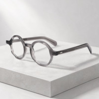 Lunettes de vue rétro rondes à rivets, monture avant au design asymétrique, monture optique en acétate gris transparent de haute qualité, logo personnalisé