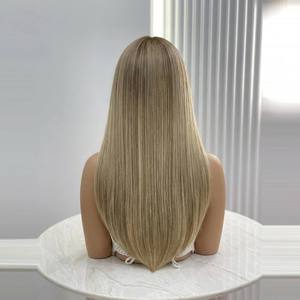Perruque Lace Frontale Blonde Champagne Lisse en Cheveux Humains avec Racine Ombrée |   Perruque longue en dentelle soyeuse - Product Image 4