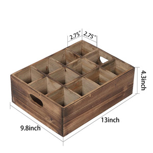 Boîte de rangement rétro en bois marron avec compartiments pour bouteilles de bière, organisateur rectangulaire à dessus ouvert - Product Image 3