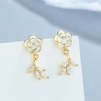 Minimalist ische Kamelie Blume Ohr stecker Knochen Zirkon Ohrringe S925 Silber Ohrringe für Frauen