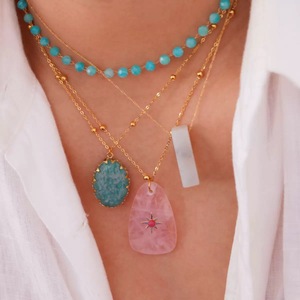 Collar de Amazonita Natural con Cristal Curativo, Chapado en Oro de 14k, Colgante de Sol <span class=keywords><strong>y</strong></span> Estrella Celestial, Ajustable, Joyería para Mujer, Venta al Por Mayor - Product Image 5