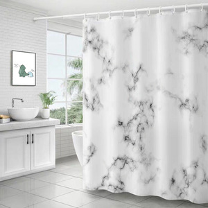 Cortina de <span class=keywords><strong>ducha</strong></span> a rayas de mármol blanco, gris, dorado, negro, diseño Simple, accesorios de baño, ganchos de pantalla de poliéster impermeables - Product Image 2
