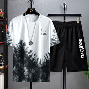 Trajes <span class=keywords><strong>para</strong></span> hombre, moda de verano, poliéster, fino, informal, transpirable, camiseta deportiva estampada de manga corta + pantalones cortos, conjunto de baloncesto - Product Image 5