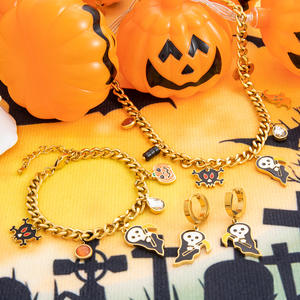 Conjunto de Joyería de Halloween, Acero Inoxidable, Chapado en Oro de 18K, Colgante de Calavera de Dibujos Animados, Unisex para Fiestas - Product Image 1