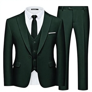 Traje de 3 piezas para hombre, estilo británico, de lana peinada, corte ajustado, antiarrugas, con blazer, chaleco y pantalón, formal de negocios - Product Image 1