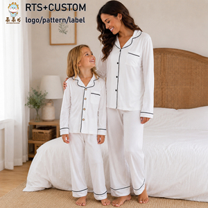 Pijamas de Manga Larga para Niños, Color Sólido Estampado, Pijamas a Juego para Mamá e Hija, con Botones al Frente - Product Image 1
