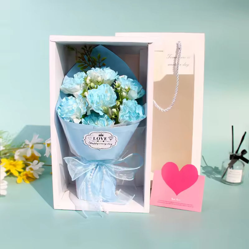 ช่อดอกคาร์เนชั่น 7 ดอก สีฟ้าน้ำแข็งบด