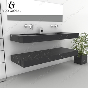Modern Black Bathroom Vanity Cabinet <b>with</b> <b>Drawers</b> and Open Storage <b>Shelf</b> - Product Image 6
