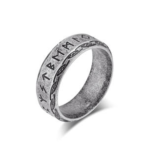 Vintage Nordic Viking Letter <b>Titanium</b> Steel <b>Ring</b> For <b>Men</b> Antique Silver Jewelry Everyday Wear - Product Image 1
