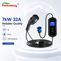 Nouveau chargeur EV portable 7 kW 32 A Type 2 monophasé 230 Vca 50 Hz IP67 avec câble de 5 m pour maison et garage européen, garantie de 2 ans