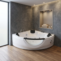 Baignoire d'angle moderne avec jets de massage et façade transparente