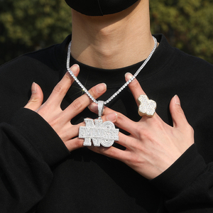 Nessuna tendenza di tendenza ciondolo Hip Hop collana in ottone da uomo ghiacciata Baguette AAAAA ciondolo con lettera di zirconi cubici - Product Image 5