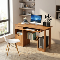 Bureau d'étude moderne en bois avec design ergonomique, tiroir de rangement peu encombrant et étagère pour utilisation à domicile avec ordinateur