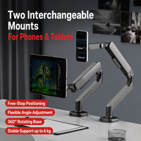 Support de bureau pour tablette et téléphone IWALK avec ressort à gaz ABS, réglable à 360°, avec fixation magnétique et pince pour tablette