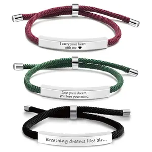 Nouveau Bracelet tissé avec logo personnalisé, cadeau de vacances, phrase inspirante pour la famille, lettre gravée, bracelet en acier inoxydable